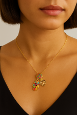 Necklace Pendant By Mariana Hamsa Fuchsia and And Coral Swarovski Crystals - Image 2