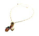 Necklace Pendant By Mariana Hamsa Fuchsia and And Coral Swarovski Crystals - Image 3