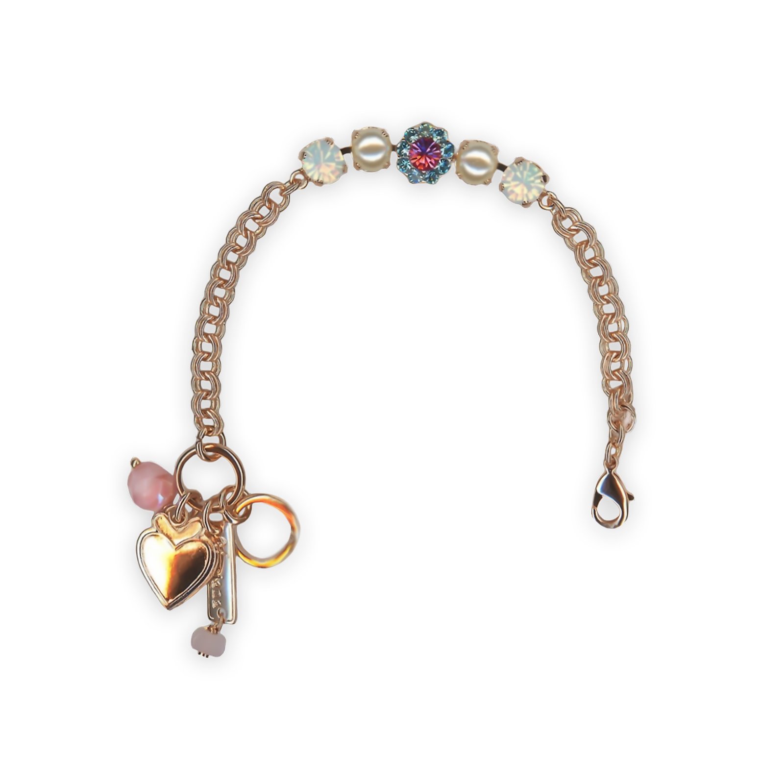 B-4352-2-1146-RG (1) Bracelet by Mariana Banana Split Coll. Elegant White Opal, Coated Pearl, Rose, & Aquamarine Austrian Crystals - Image 1