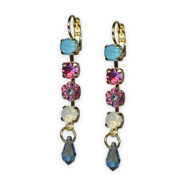 Earrings by Mariana Banana Split Coll. Dangling Sun Kissed Aqua, Rose, Aquamarine, & White Opal Austrian Crystals
