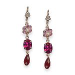 Earrings by Mariana Roxanne Coll. Floral Dangling Rose, Fuchsia, Pearl, & Siam Austrian Crystals - Image 3