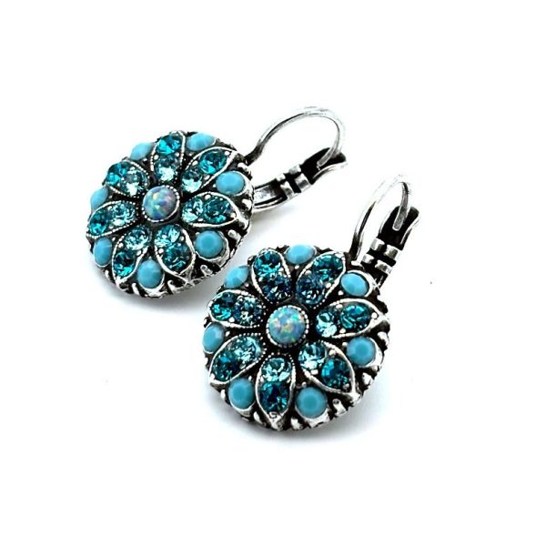 Earrings By Mariana Woman Floral Turquoise and Aquamarine Swarovski Crystals
