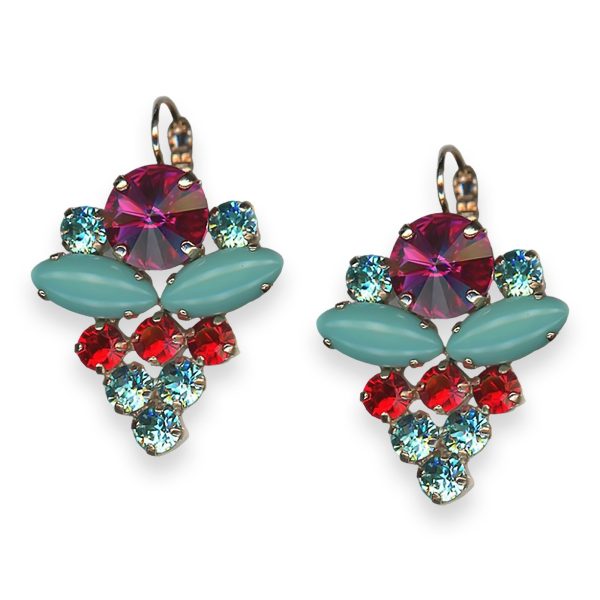 Earrings by Mariana Woman Gorgeous Fuchsia and Aquamarine Swarovski Crystals