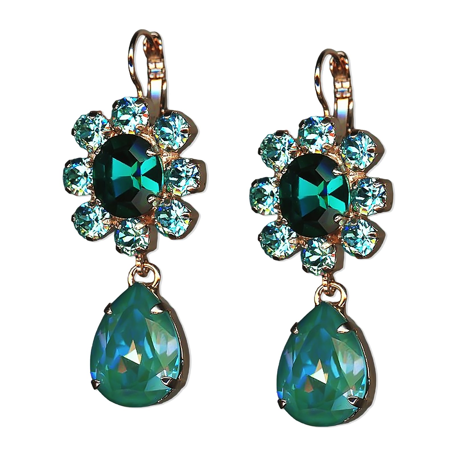 E-1056-4-1162-RG6 (1) Earrings by Mariana Addicted to Love Coll. Gorgeous Laguna Delight, Emerald, & Aquamarine Austrian Crystals - Image 1