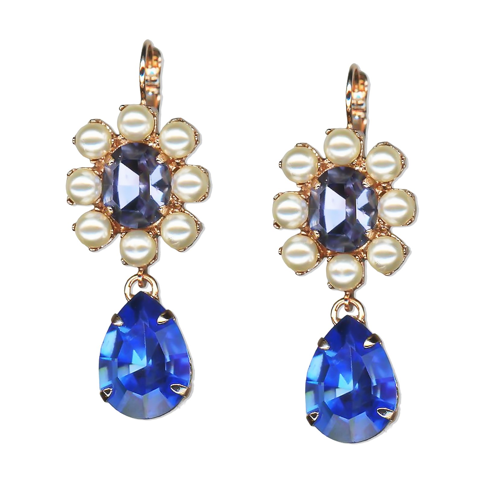 E-1056-4-1163-RG6 (1) Earrings by Mariana Electric Blue Coll. Exquisite Sapphire, Royal Purple, & Pearl Austrian Crystals - Image 1