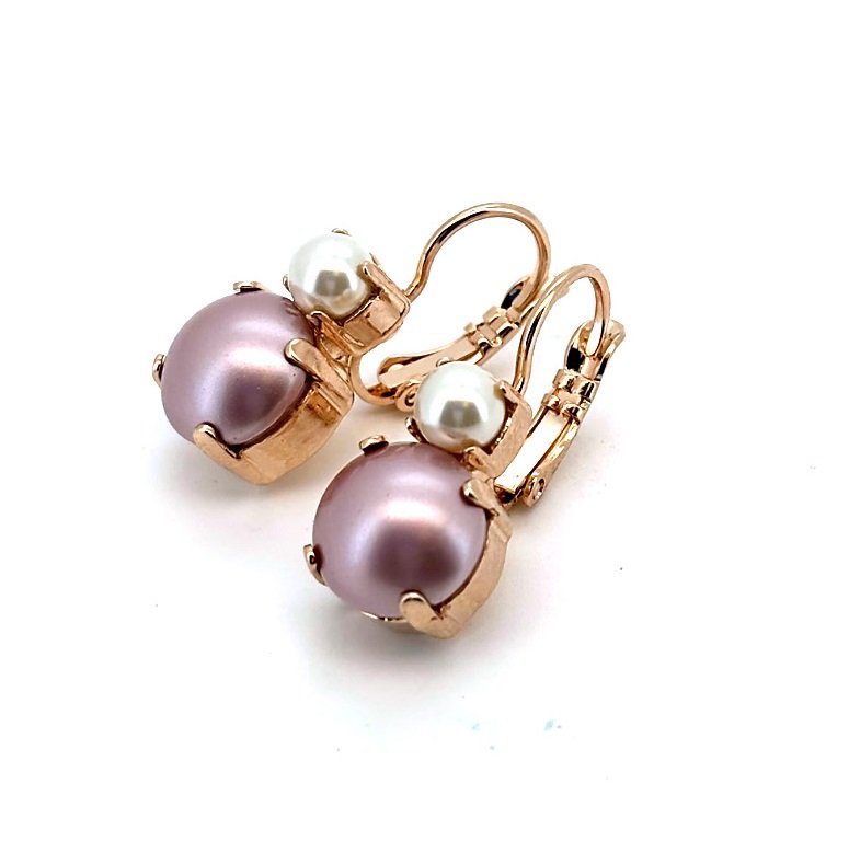 E-1062-1166-RG6 (2) Earrings By Mariana Woman Timeless Pink Pearl and Cream Pearl Swarovski Crystals - Image 1