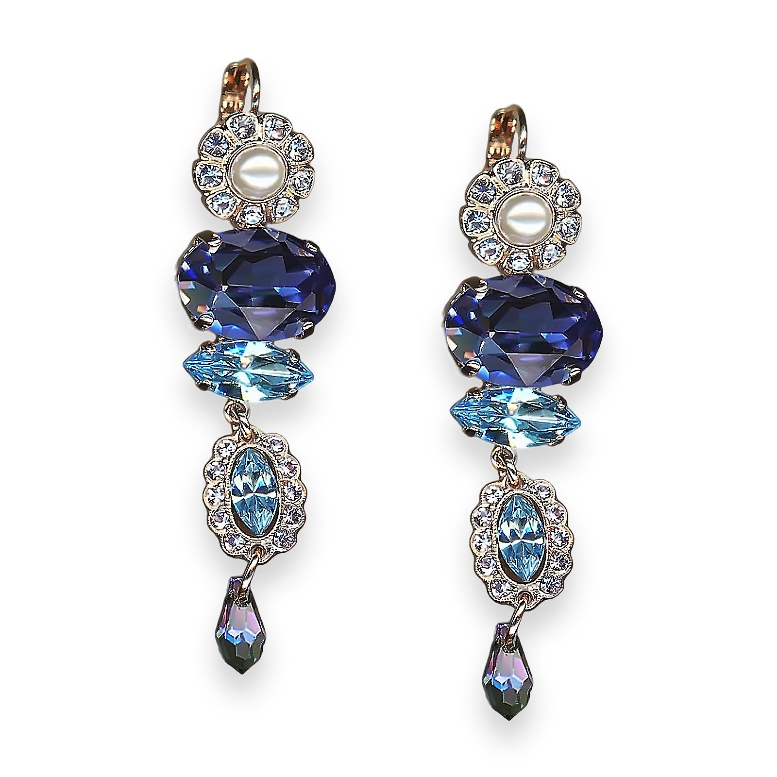 E-1076-1163-RG6 (1) Earrings by Mariana Electric Blue Coll. Elegant Denim Blue, Royal Purple, Pearl, Aquamarine, & Luminous Green Austrian Crystals - Image 1