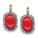 Earrings By Mariana Elegant Synthetic Coral and Aquamarine Swarovski Crystals - Image 3