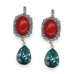 Earrings by Mariana Pretty Woman Coll. Sophisticated Red Coral & Aqua Blue Austrian Crystals - Image 2