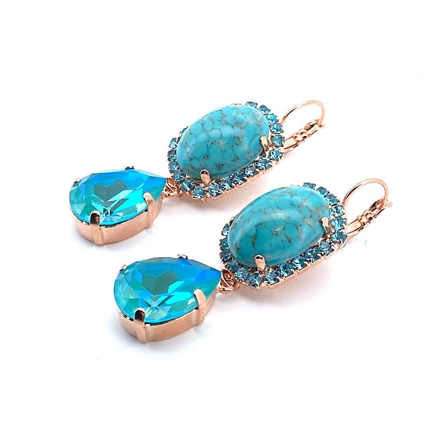 E-1090-11-1162-RG6 (3) Earrings By Mariana Woman Elegant Turquoise and Laguna Delight Swarovski Crystals - Image 1