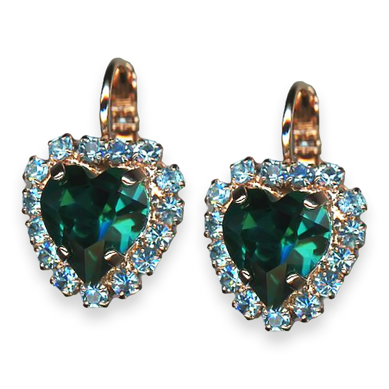 E-1100-14-1162-RG6 (1) Earrings by Mariana Addicted to Love Coll. Heart Shaped Emerald & Aquamarine Austrian Crystals - Image 1