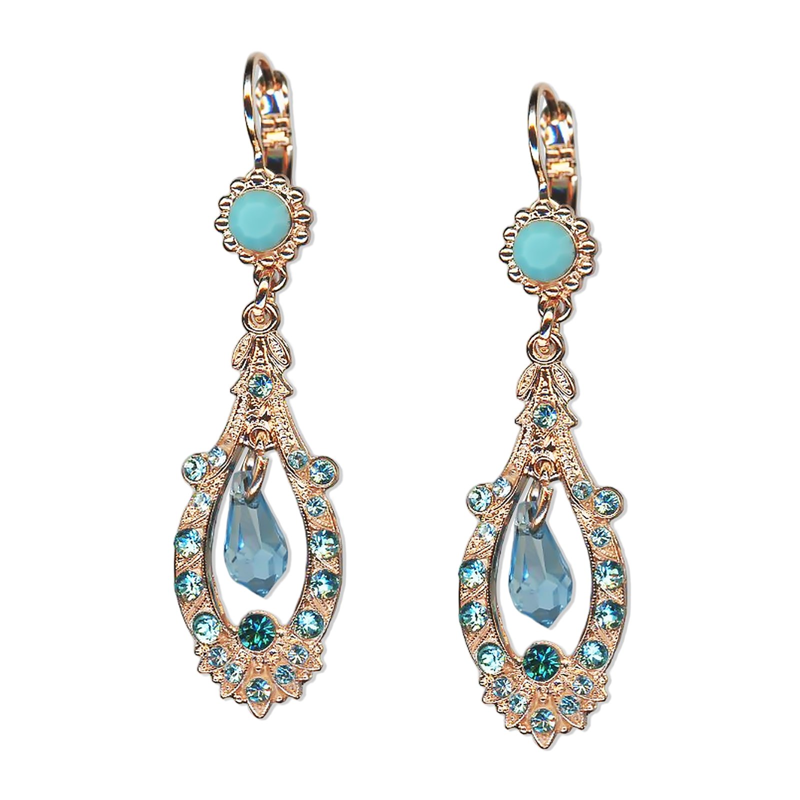 E-1120-1162-RG6 (1) Earrings by Mariana Addicted to Love Coll. Exquisite Turq, Aquamarine, & Blue Zircon Austrian Crystals - Image 1