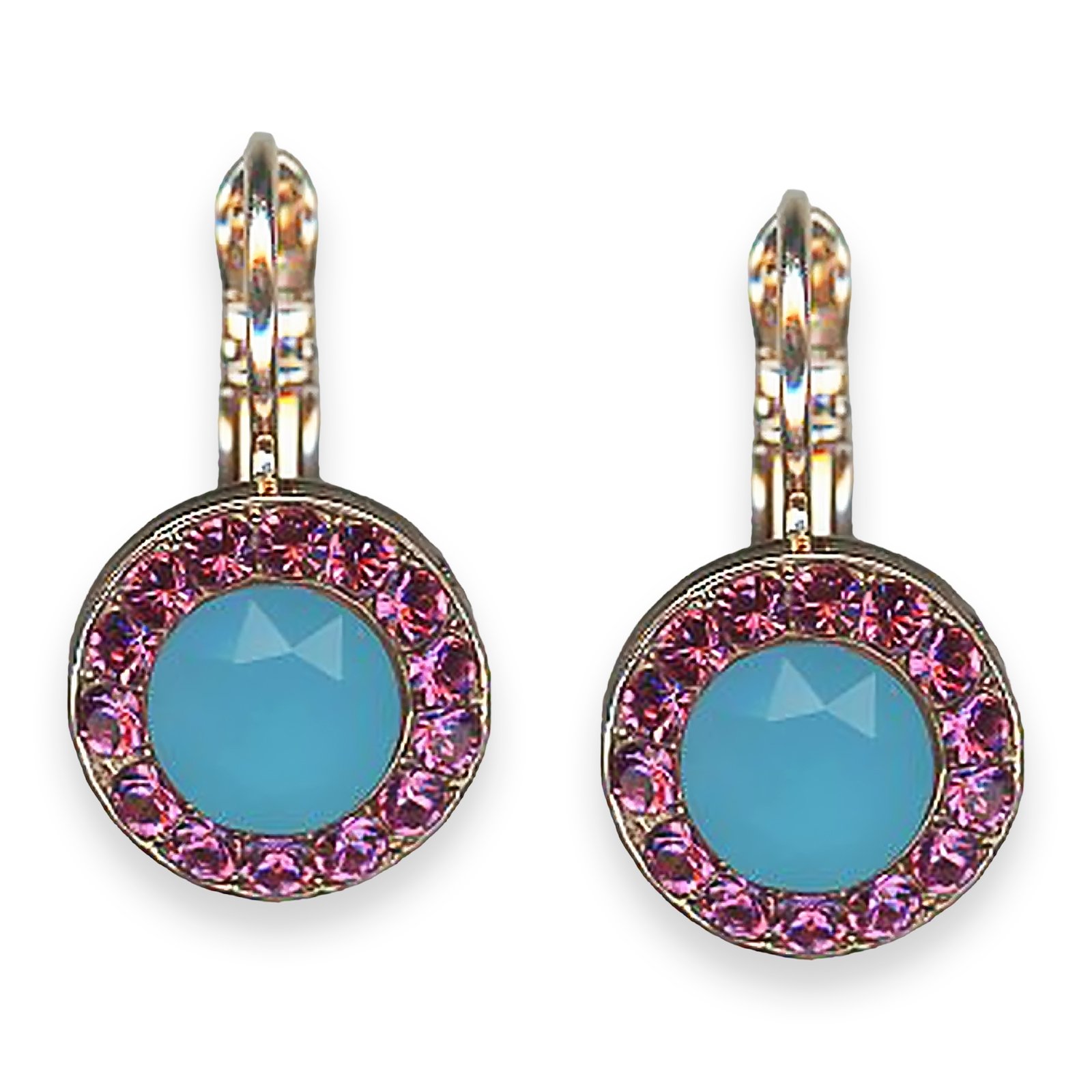 E-1129-1161-RG6 (1) Earrings by Mariana Pretty Woman Coll. Adorable Lt Caribbean Blue & Fuchsia Austrian Crystals - Image 1