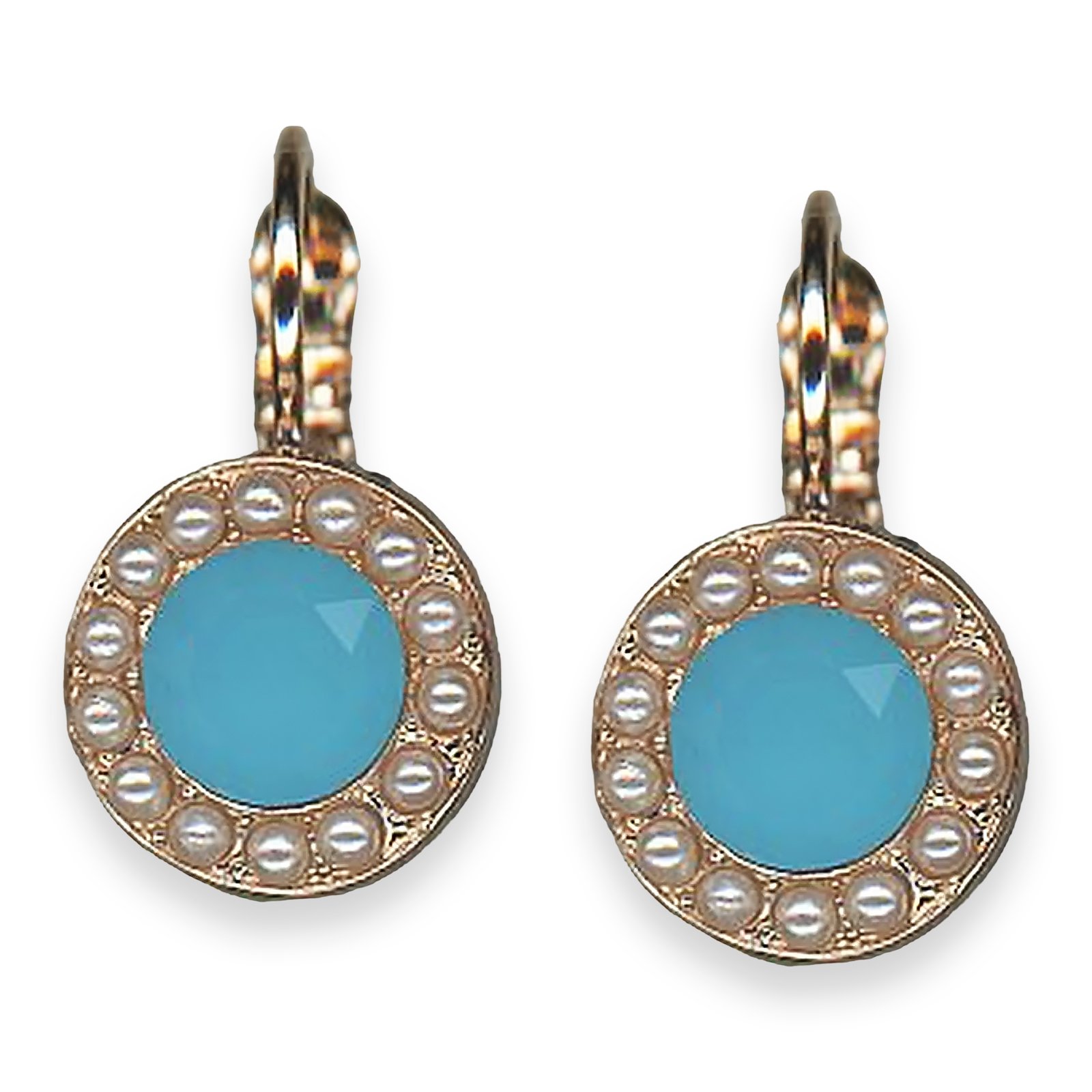E-1129-1163-RG6 (1) Earrings by Mariana Electric Blue Coll. Charming Lt Caribbean Blue & Pearl Austrian Crystals - Image 1