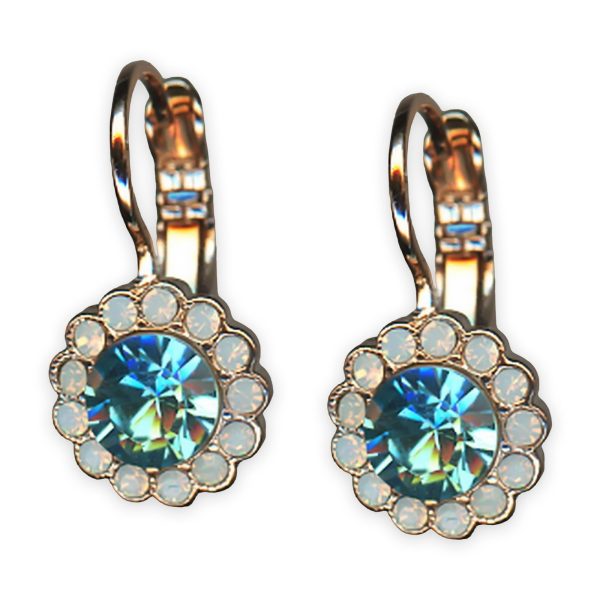 Earrings by Mariana Banana Split Coll. Dainty Floral Aquamarine & White Opal Austrian Crystals