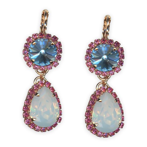 Earrings by Mariana Banana Split Coll. Glamorous Aquamarine, White Opal, & Rose Austrian Crystals