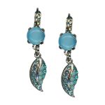 Earrings by Mariana Addicted to Love Coll. Leaf Dangling Blue Opal, Turq, Aquamarine, & Blue Zircon Austrian Crystals - Image 2