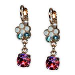 Earrings by Mariana Banana Split Coll. Dangling Floral Rose, White Opal, & Aquamarine Austrian Crystals - Image 2