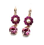 Earrings By Mariana Woman Dangling Floral Rose and Pearl Swarovski Crystals - Image 2