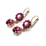 Earrings By Mariana Woman Dangling Floral Rose and Pearl Swarovski Crystals