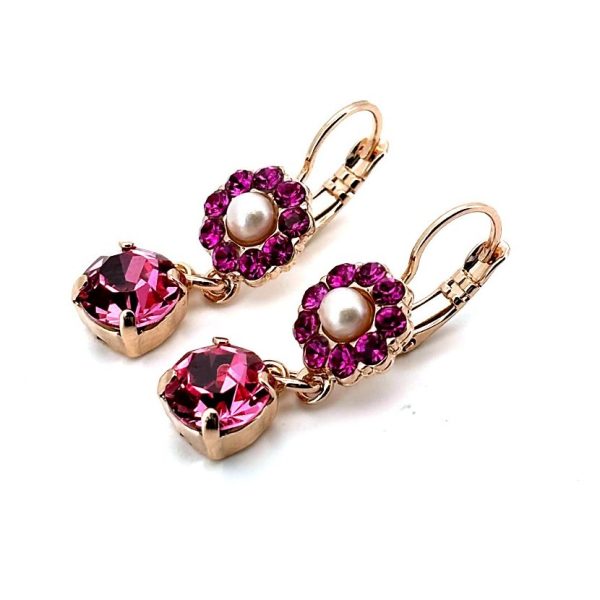 Earrings By Mariana Woman Dangling Floral Rose and Pearl Swarovski Crystals