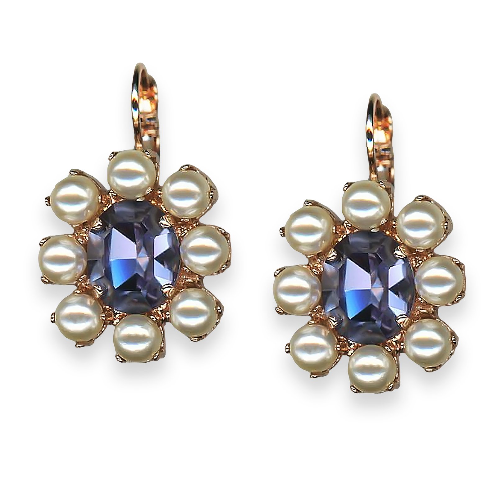 E-1156-1163-RG6 (1) Earrings by Mariana Electric Blue Coll. Exquisite Royal Purple & Pearl Austrian Crystals - Image 1