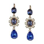 Earrings by Mariana Woman Dangling Denim Blue and Pearl Swarovski Crystals