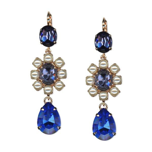 Earrings by Mariana Woman Dangling Denim Blue and Pearl Swarovski Crystals