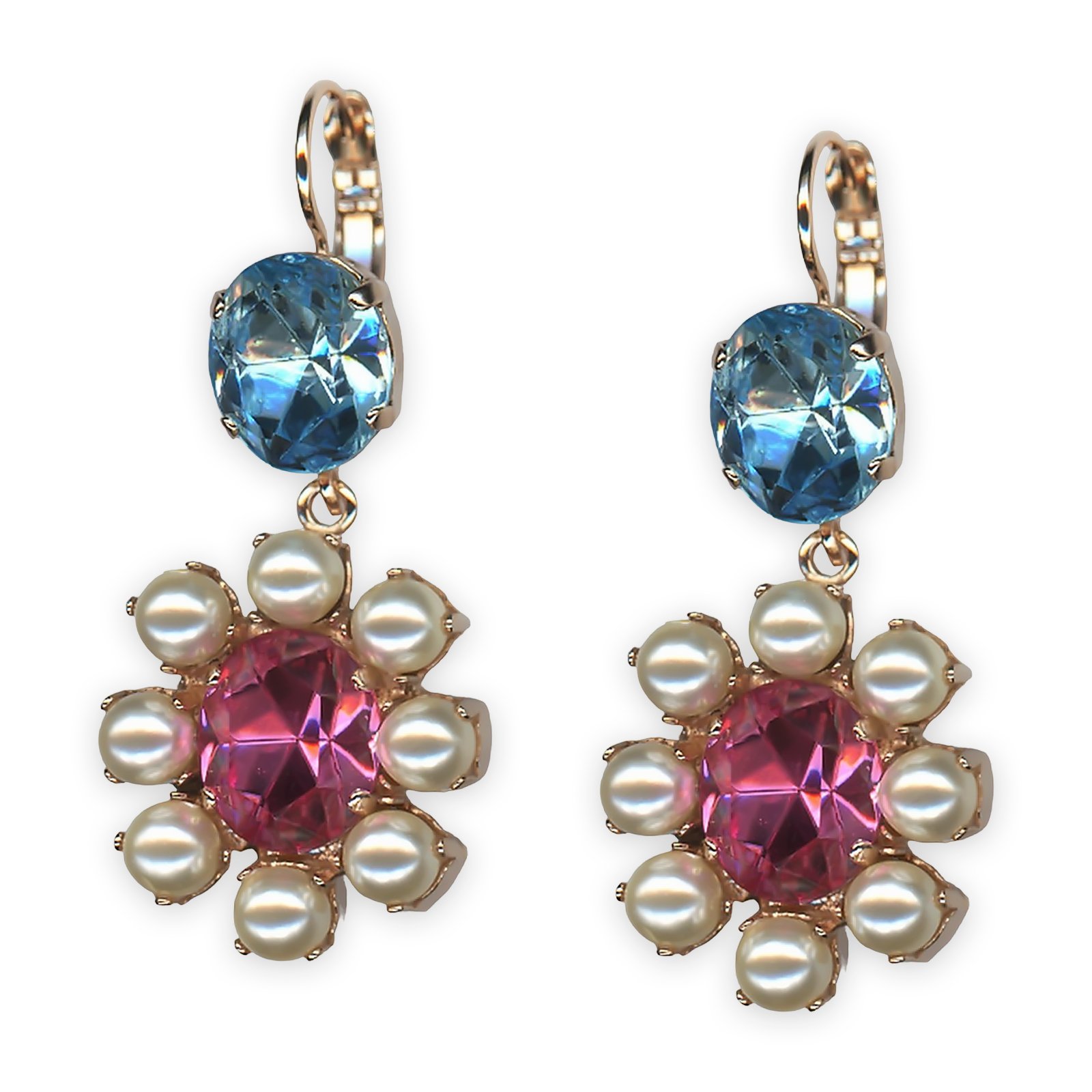 E-1156-20-1146-RG6 (1) Earrings by Mariana Banana Split Coll. Elegant Aquamarine, Rose, & Coated Pearl Austrian Crystals - Image 1