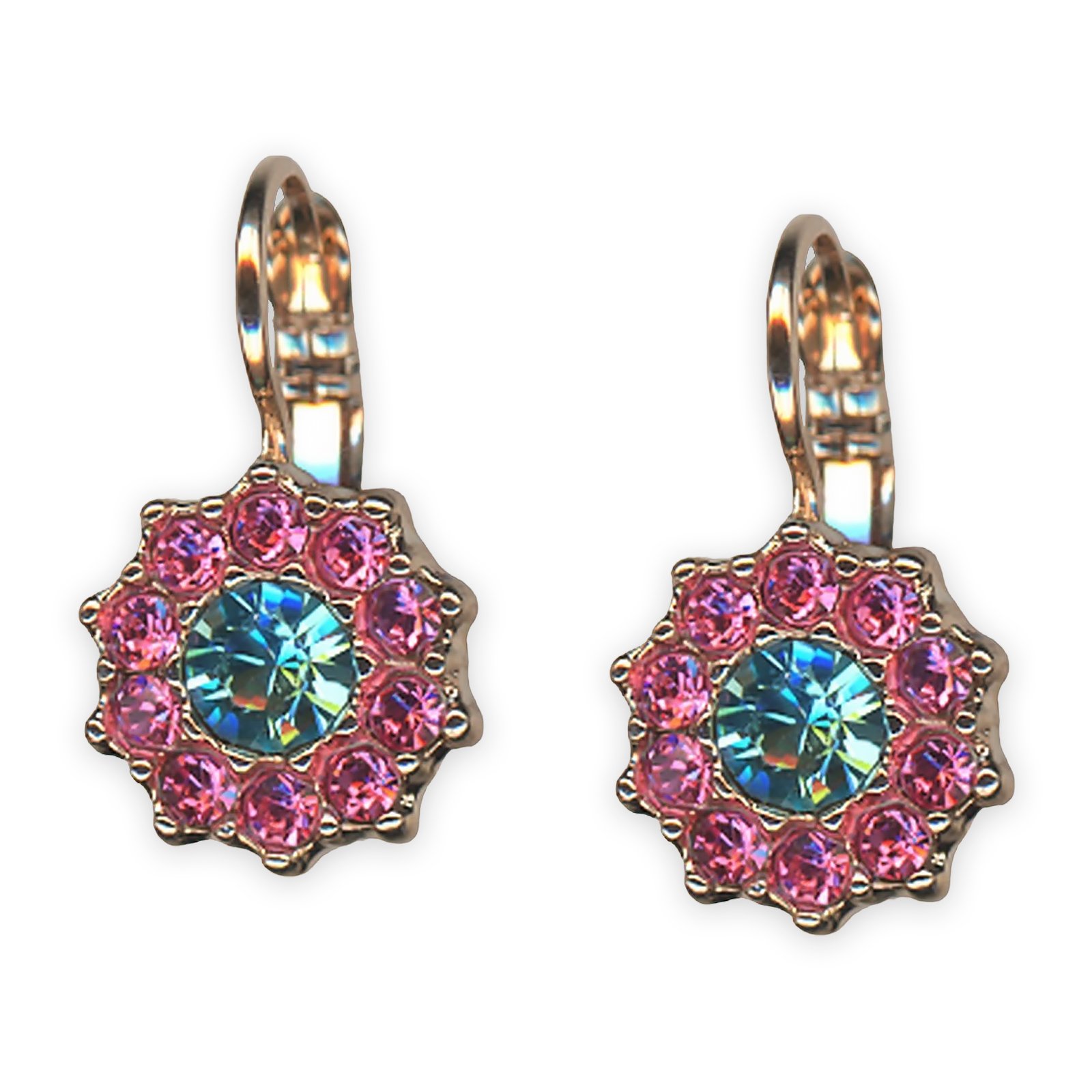 E-1157-1146-RG6 (1) Earrings by Mariana Banana Split Coll. Floral Aquamarine & Rose Austrian Crystals - Image 1