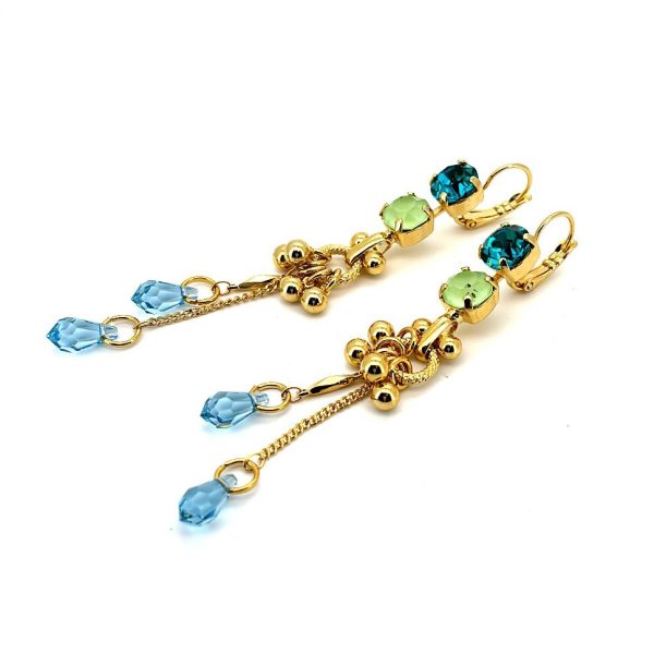 Earrings By Mariana Woman Lovely Blue Zircon and Mint Green Swarovski Crystals