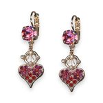 Earrings by Mariana Roxanne Coll. Heart Dangling Rose, Pearl, Fuchsia, & Siam Austrian Crystals