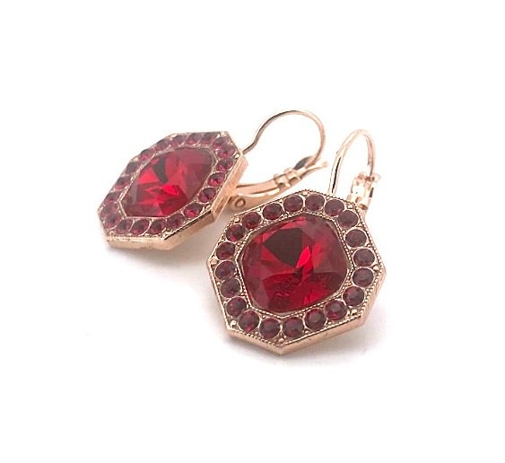 Earrings By Mariana My Treasures Coll. Octagon Cluster Siam & Ruby Austrian Crystals