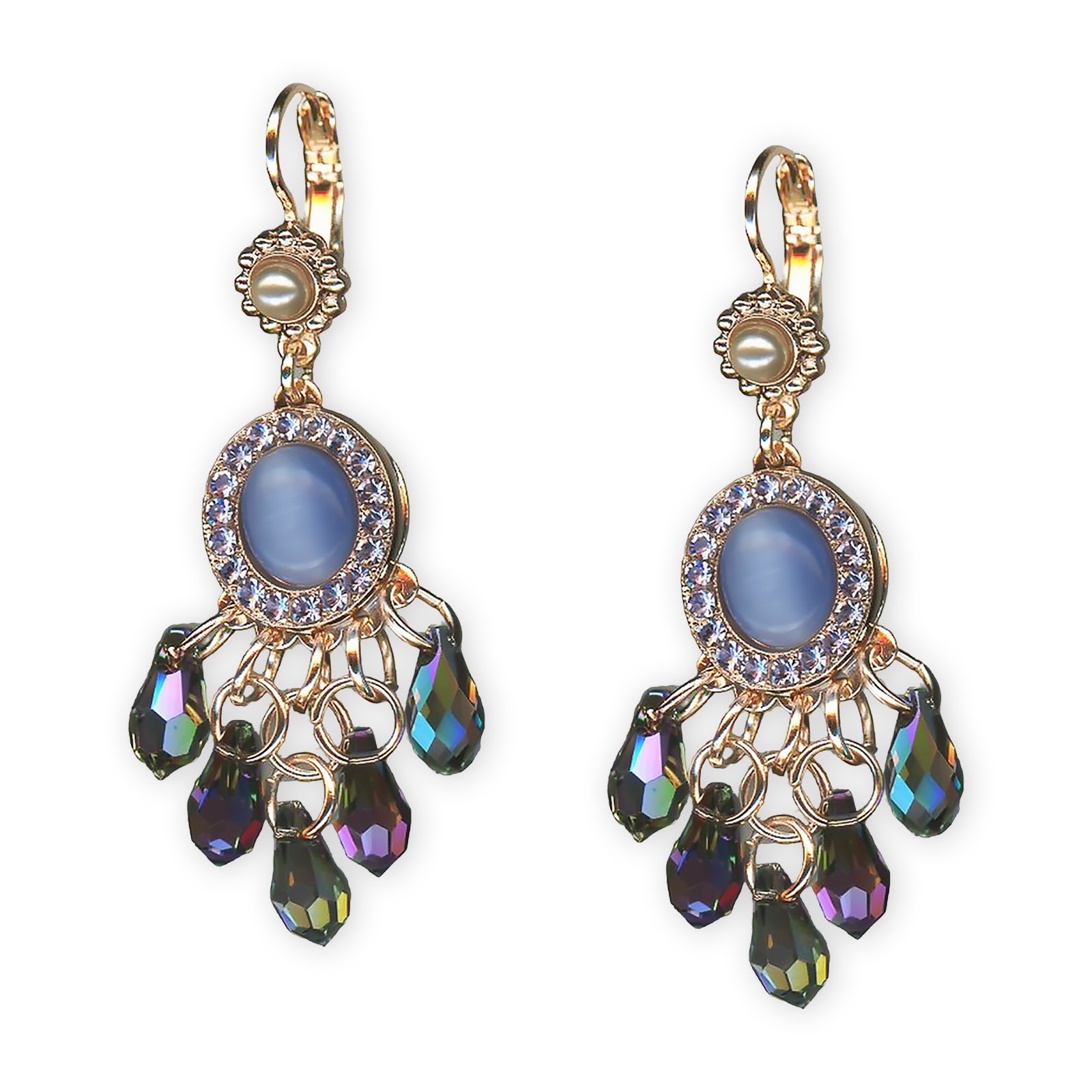 E-1198-1163-YG6 (1) Earrings by Mariana Electric Blue Coll. Boho Gypsy Blue Opal, Pearl, Royal Purple, & Luminous Green Austrian Crystals - Image 1