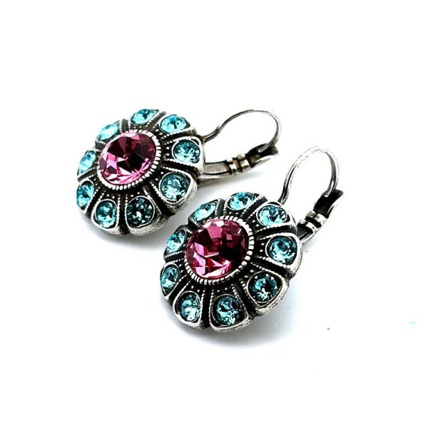 Earrings By Mariana Woman Fab Floral Rose and Aquamarine Swarovski Crystals