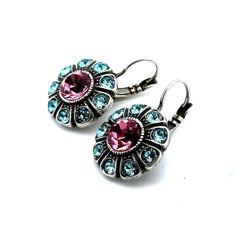 E-1205-1146-SP6 (1) Earrings By Mariana Woman Fab Floral Rose and Aquamarine Swarovski Crystals - Image 1