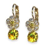 Earrings by Mariana Fields of Gold Coll. Dangling Floral Lt Yellow & Clear Austrian Crystals