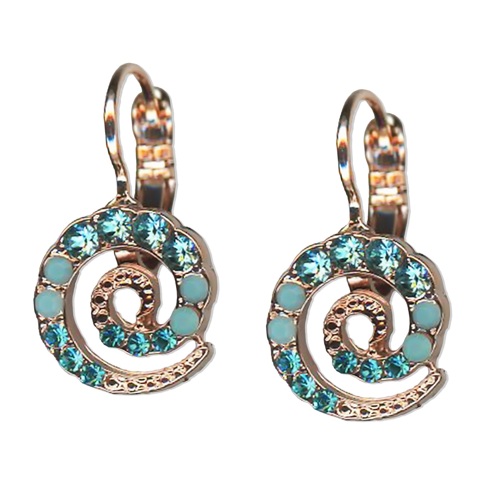 E-1249-1162-RG6 (1) Earrings by Mariana Addicted to Love Coll. Shell Encrusted Aquamarine, Turq, & Blue Zircon Austrian Crystals - Image 1
