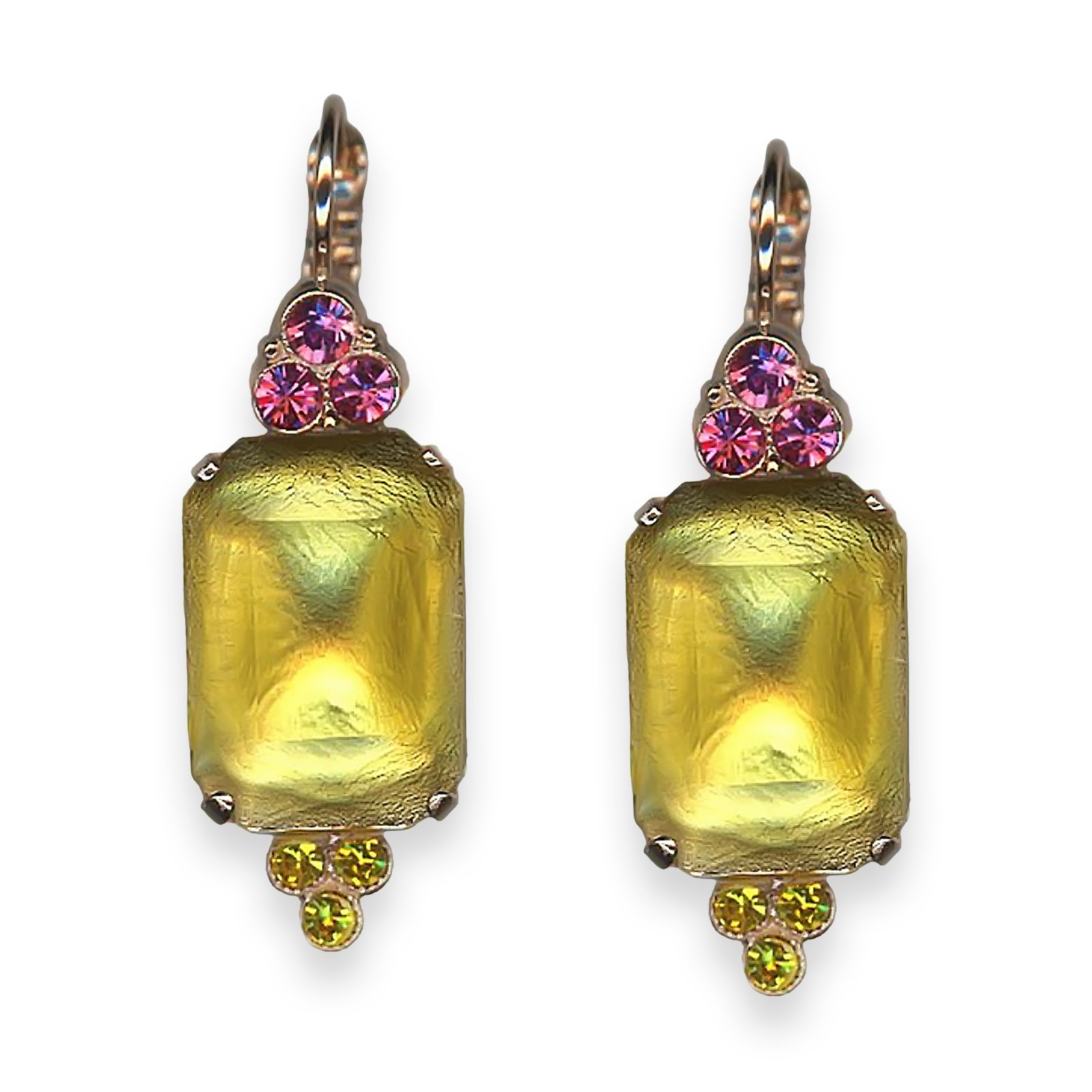 E-1283-1161-RG6 (1) Earrings by Mariana Woman Elegant Yellow Opal and Fuchsia Swarovski Crystals - Image 1