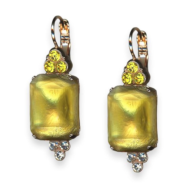 Earrings By Mariana Woman Exquisite Yellow Opal and Clear Swarovski Crystals