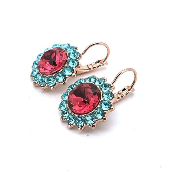 Earrings By Mariana Woman Floral Aquamarine and Rose Swarovski Crystals