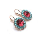 Earrings By Mariana Woman Floral Aquamarine and Rose Swarovski Crystals - Image 4