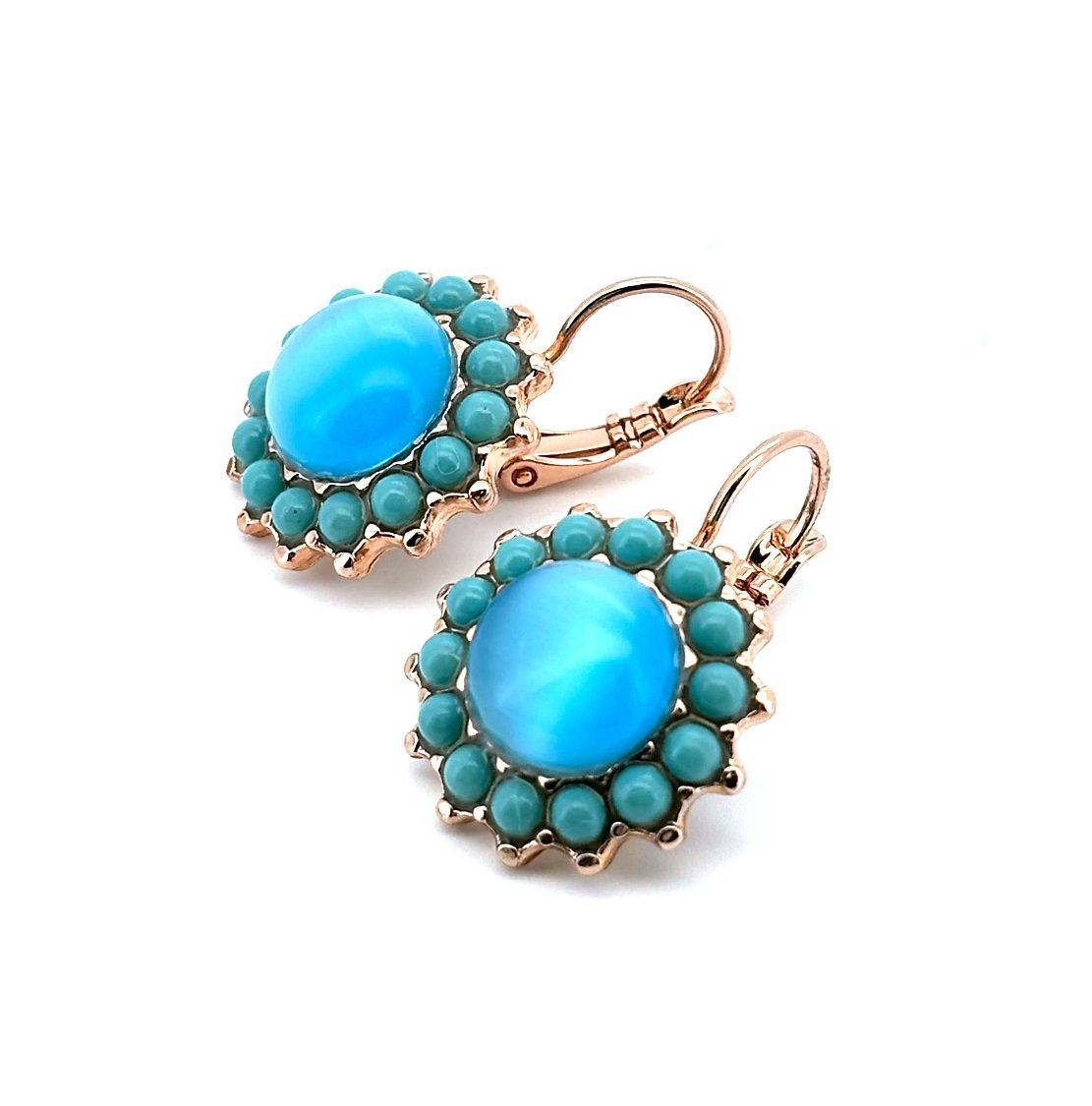 E-1317-1162-RG6 (3) Earrings By Mariana Woman Fab Floral Blue Opal and Turquoise Swarovski Crystals - Image 1
