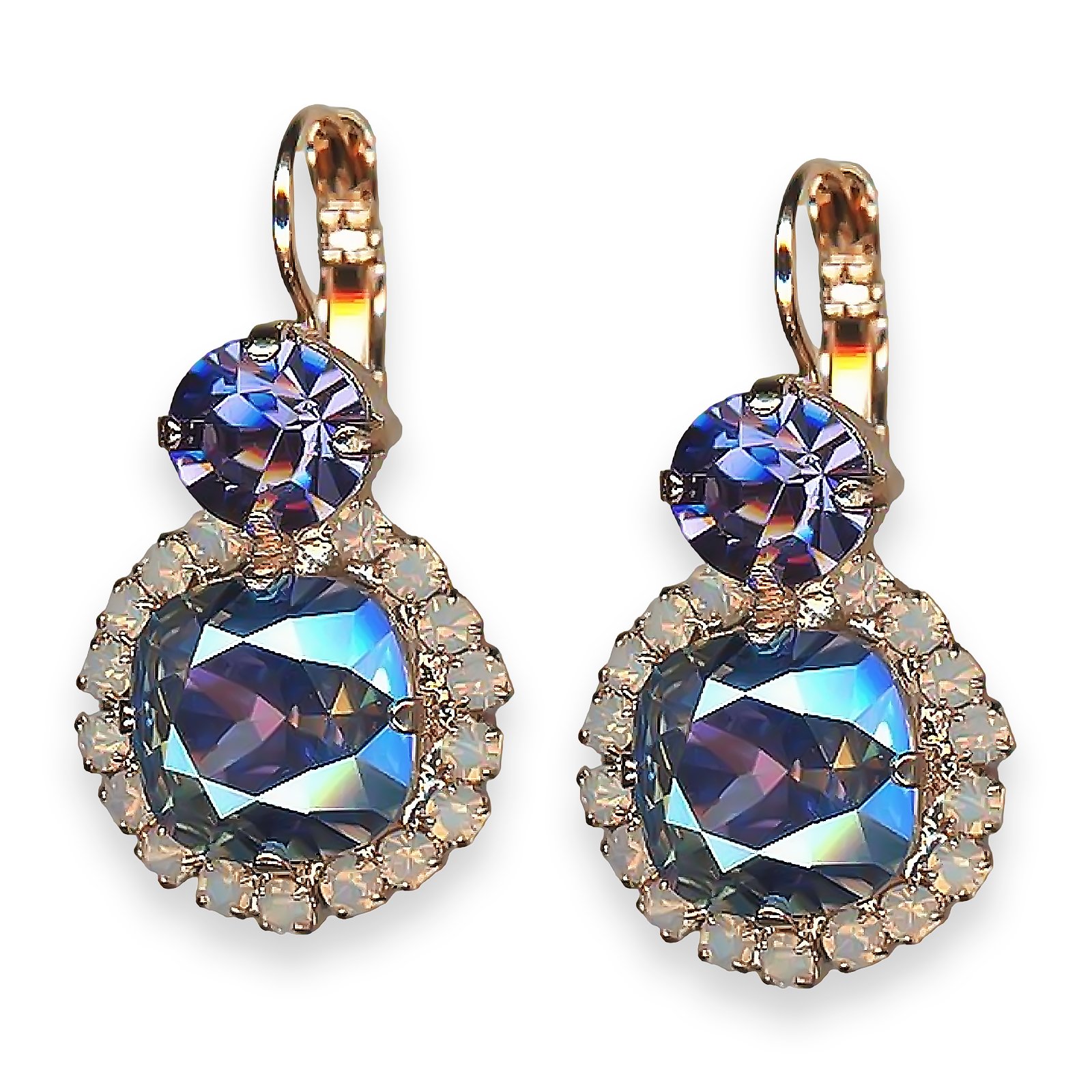 E-1326-10-1163-RG6 (1) Earrings by Mariana Electric Blue Coll. Shimmering Royal Purple & White Opal Austrian Crystals - Image 1