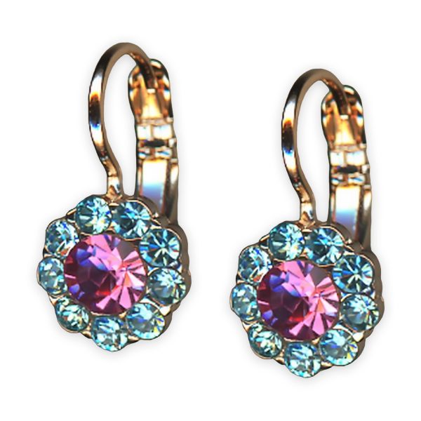 Earrings by Mariana Banana Split Coll. Exquisite Floral Rose & Aquamarine Austrian Crystals