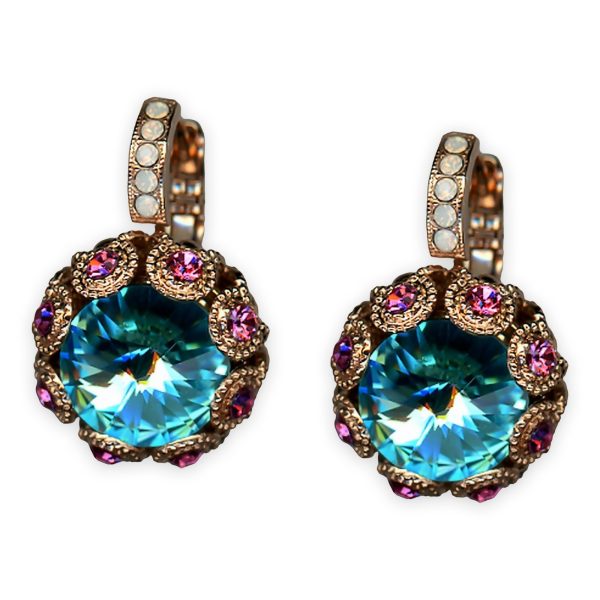 Earrings by Mariana Banana Split Coll. Finely Detailed Aquamarine, Rose, & White Opal Austrian Crystals