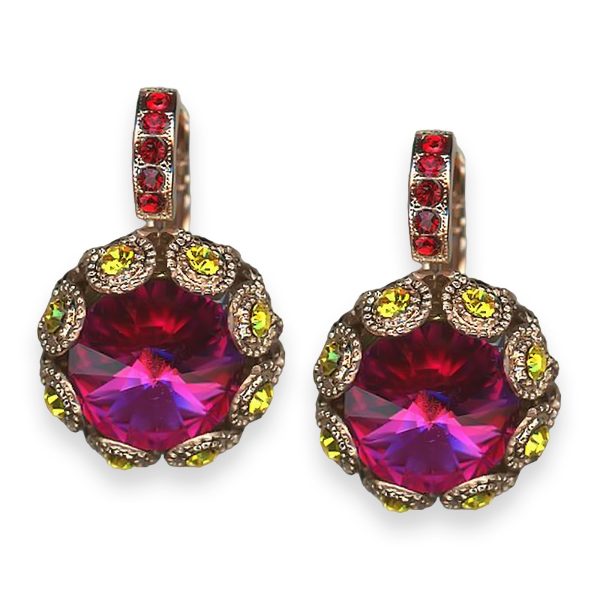 Earrings By Mariana Woman Floral Fuchsia and Siam Swarovski Crystals