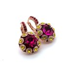 Earrings By Mariana Woman Floral Fuchsia and Siam Swarovski Crystals - Image 2