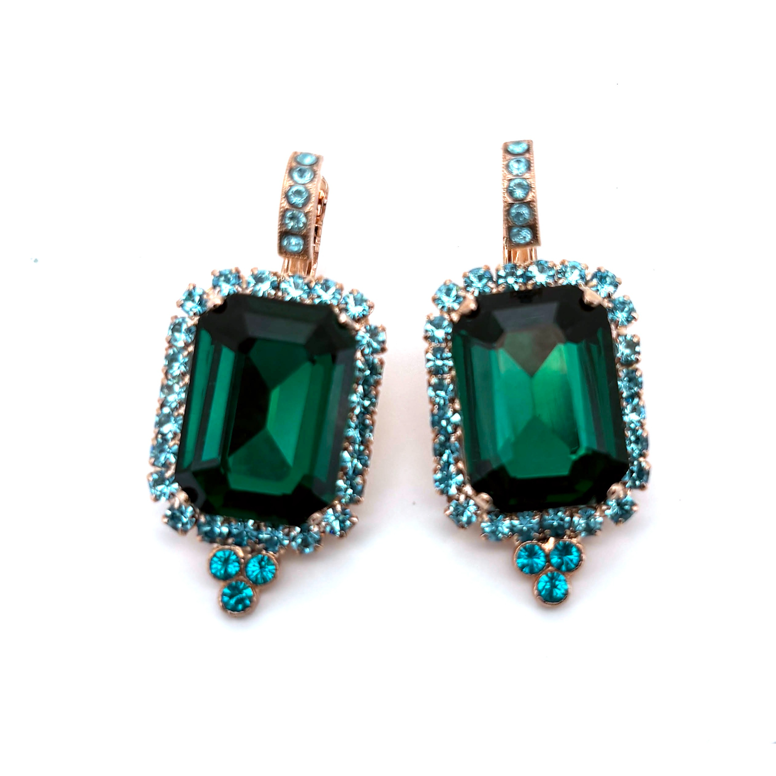 E-1411-1-1162-RG6 (2) Earrings by Mariana Woman Sophisticated Zircon and Aquamarine Swarovski Crystals - Image 1