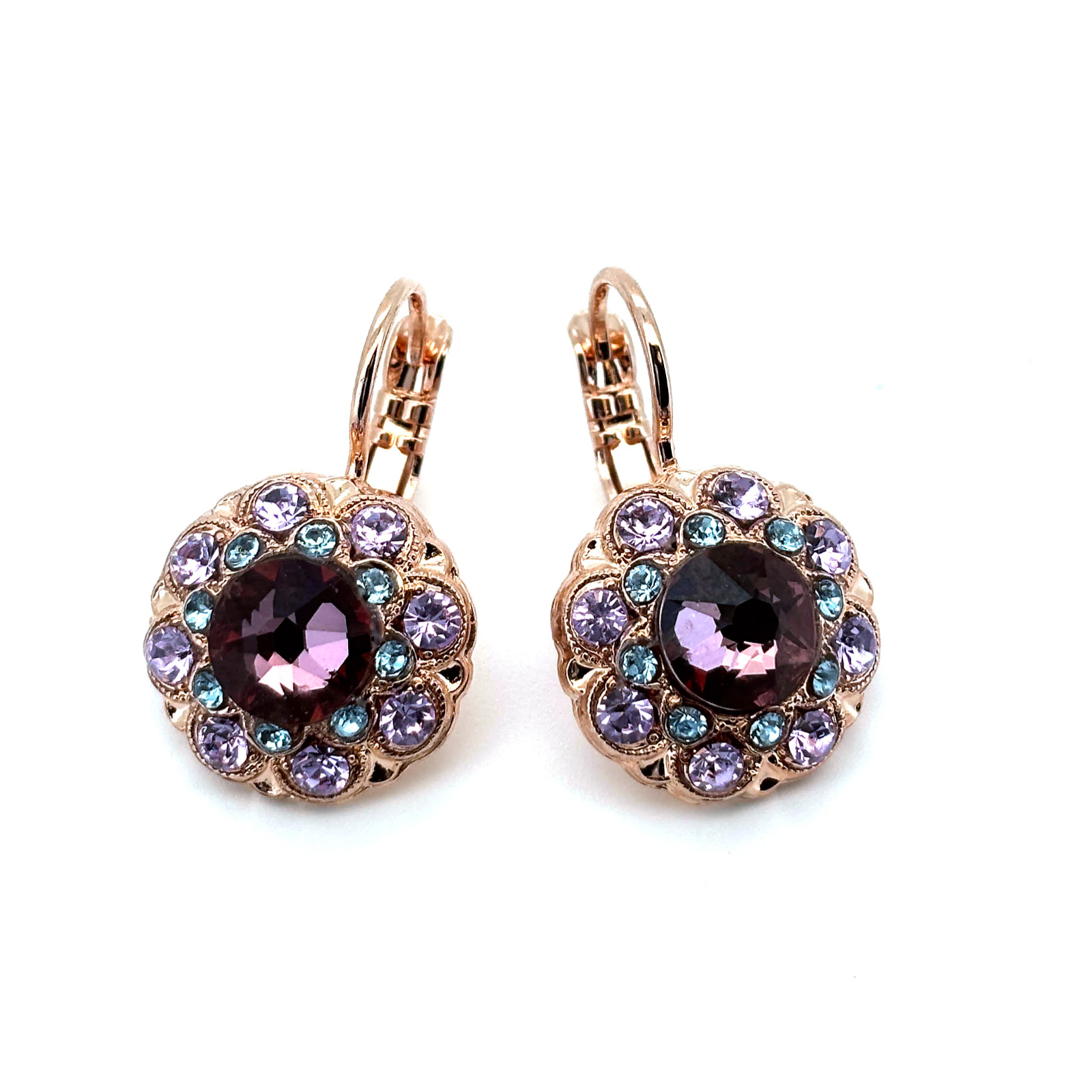 E-1417-1163-RG6 (3) Earrings By Mariana Woman Lovely Royal Purple and Aquamarine Swarovski Crystals - Image 1